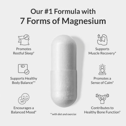 BIOptimizers Magnesium Breakthrough Supplement with 500mg - 7 Forms of Magnesium: Glycinate, Malate, Citrate, and More - Natural Support for Sleep and Cognitive Function -60 Capsules- Calming Vitamins